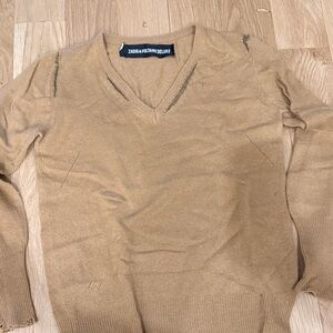 Zadig & Voltaire Camel V‑Neck Knit Sweater